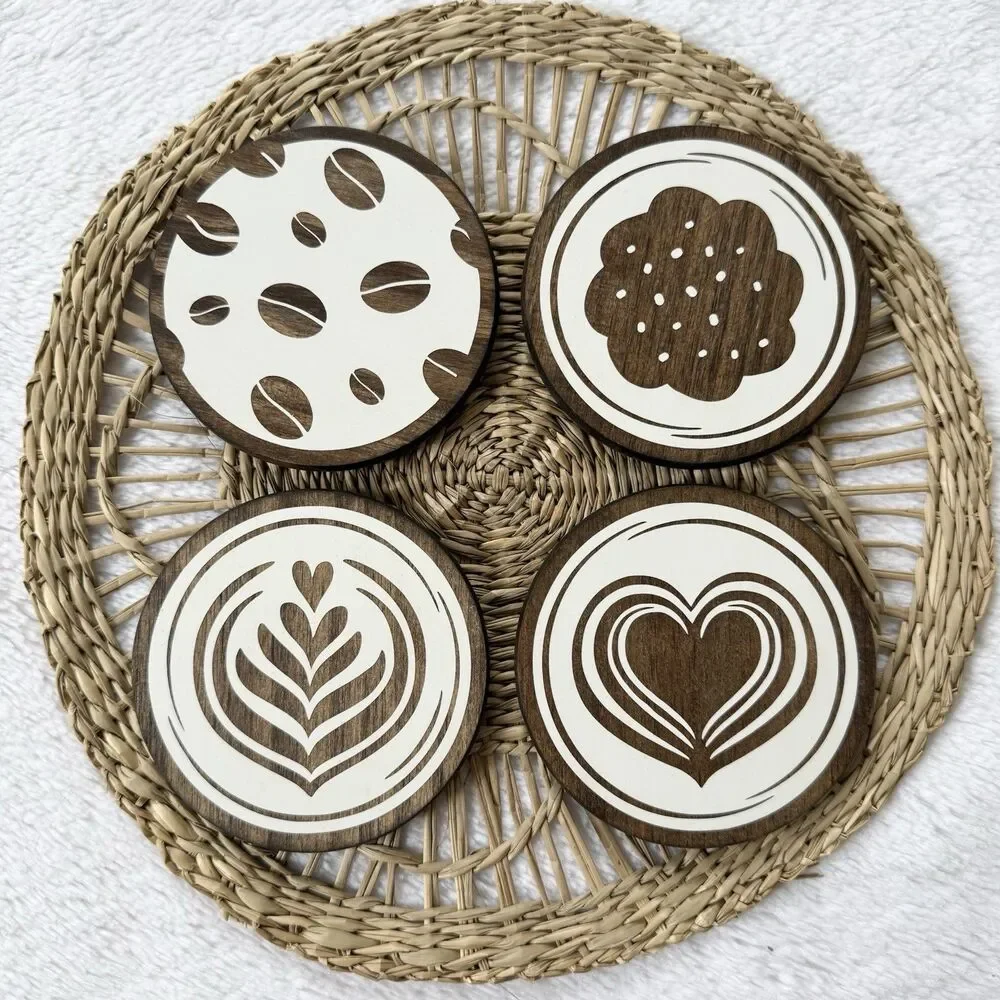 Handmade Wooden Coffee Theme Coasters Set Of 4
